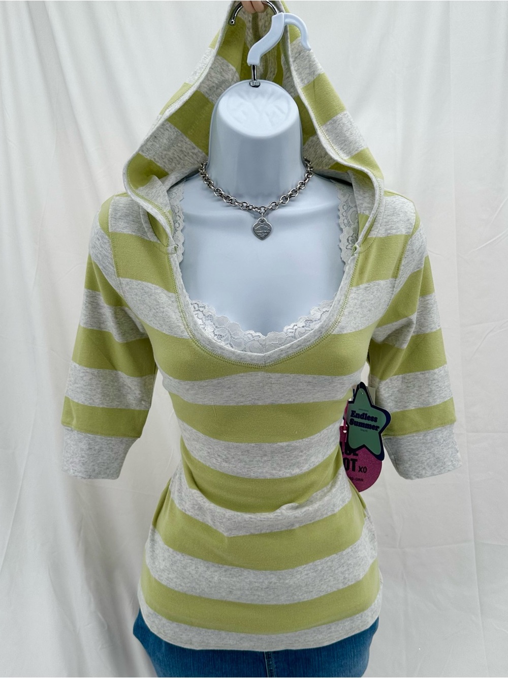 Striped Scene Y2K Style Bella Swan Core Short Sleeve Hooded Top